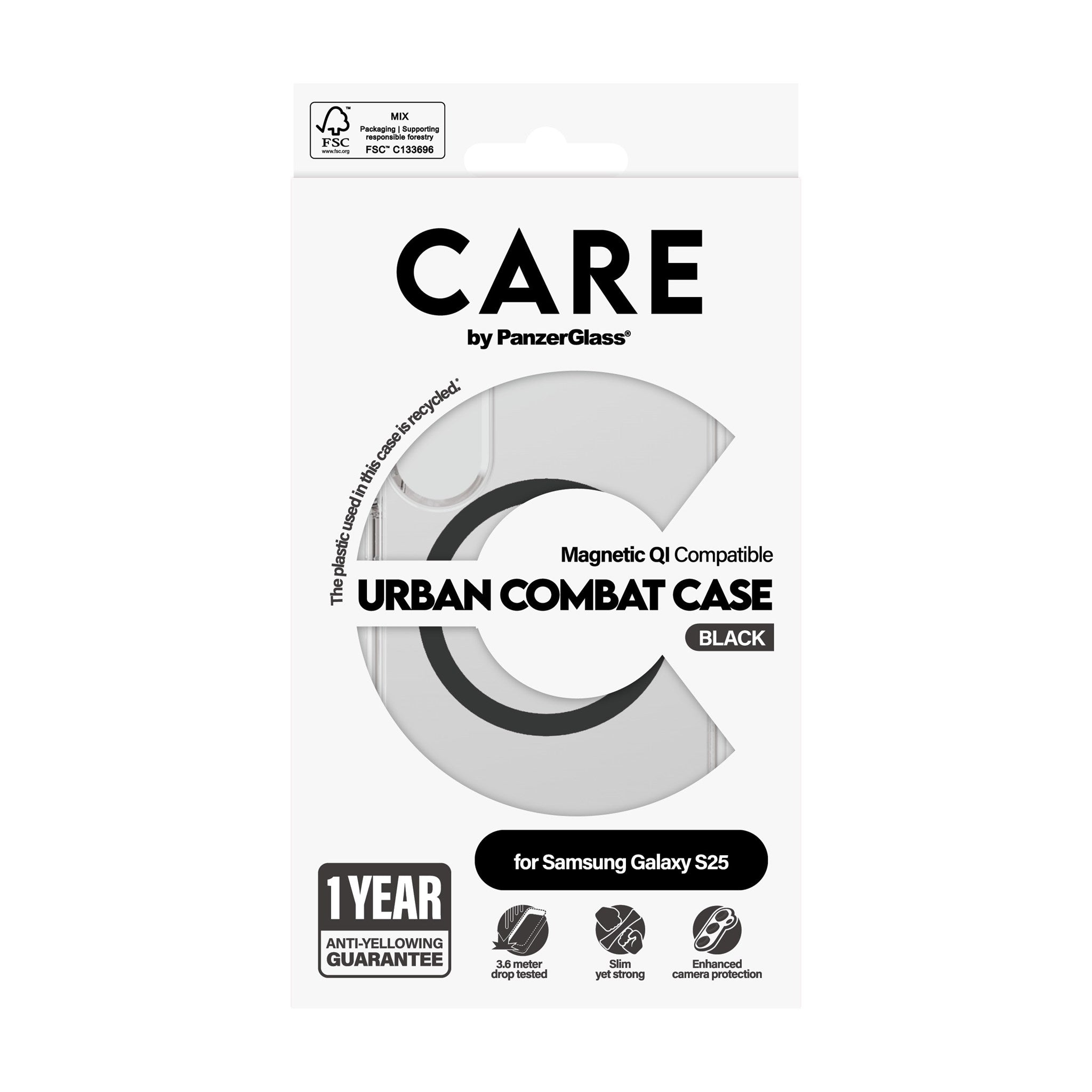 CARE by PanzerGlass® Flagship Case Transparent Urban Combat w. Black Qi Compatible Samsung Galaxy S25